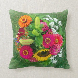 Coussin décoratif: Sunflower & Zinnia Bouquet_