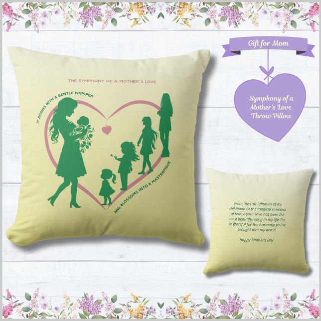 Coussin décoratif Symphonie de l'amour d'une mère (Symphony of a Mother's Love Throw Pillow - Mother's Day Gift)