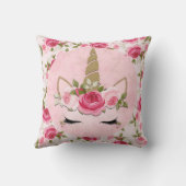 Coussin décoratif tendance licorne fleurs roses do (Verso)