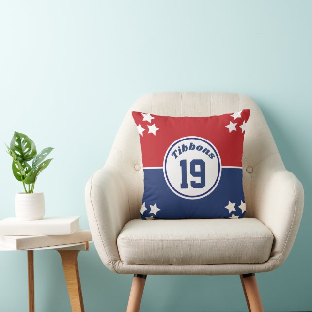 Coussin décoratif thème sport rouge et bleu (Chaise)