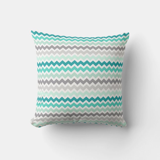 Coussin décoratif turquoise gris de Chevron (Recto)