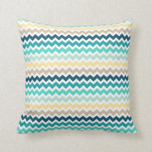 Coussin décoratif turquoise jaune bleu de Chevron