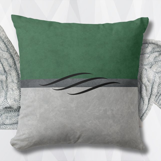 Coussin décoratif vert forêt et gris chic (Forest Green and Gray Chic Throw Pillow)