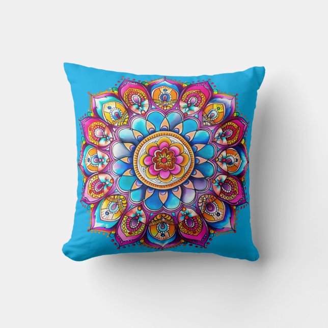 Coussin décoratif vibrant Mandala Bloom (Recto)