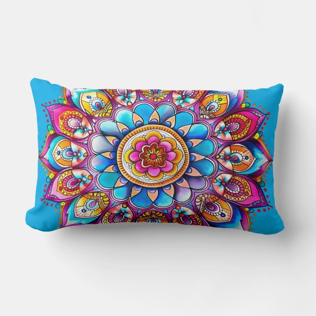 Coussin décoratif vibrant Mandala Bloom (Recto)