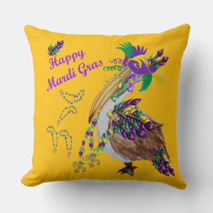 Coussin Décoration de fête Mardi Gras du pélican