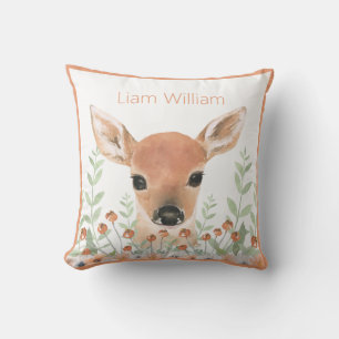 Coussin Décoration de forêt à l'aquarelle Moderne Nom Cerf