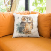Coussin Décoration de hibou de forêt à l'aquarelle douce