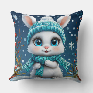 Coussin 🐰 Décoration de lapin d'hiver blanc ❄️
