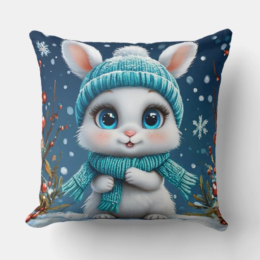 Coussin 🐰 Décoration de lapin d'hiver blanc ❄️ (Recto)