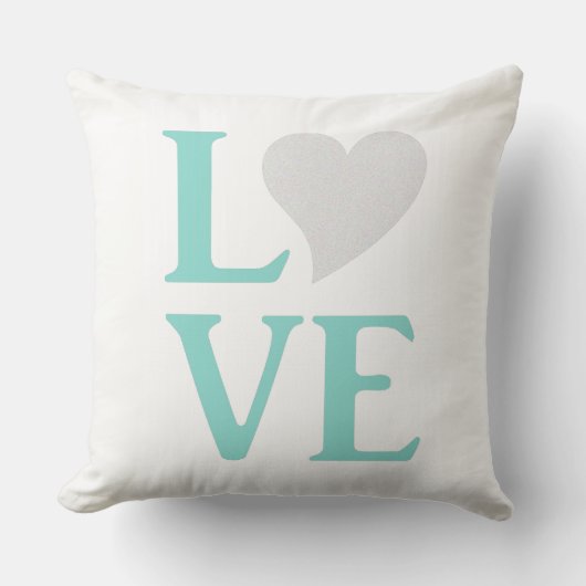 Coussin Décoration de mariage amour bleu sarcelle et blanc (Recto)