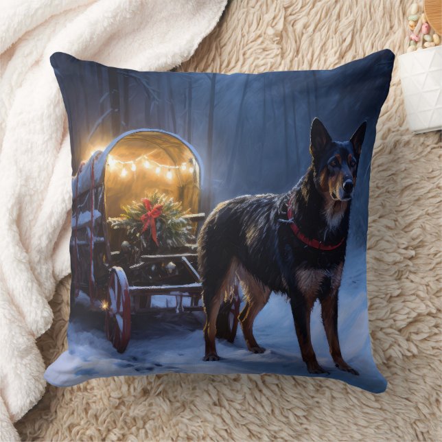 Coussin Décoration de Noël Australian Kelpie Snowy Sleigh (Couverture)