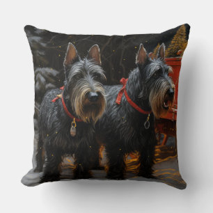 Coussin Décoration de Noël de traîneau enneigé de Terrier