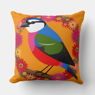 Coussin 🌿 Décoration de salon florale d'oiseau coloré