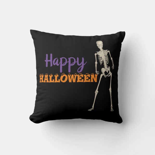 Coussin Decoration de squelette pour un Halloween heureux (Recto)