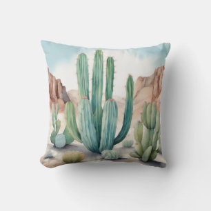 Coussin Décoration des cactus d'aquarelle inspirée du dése