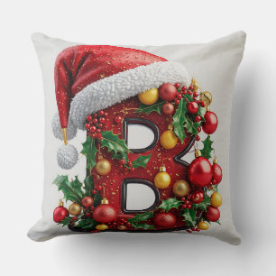 Coussin Décoration festive de Noël lettre rouge B