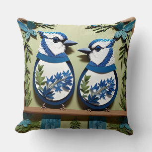 Coussin 🌸 Décoration Nature Artistique Oiseau Geai Bleu