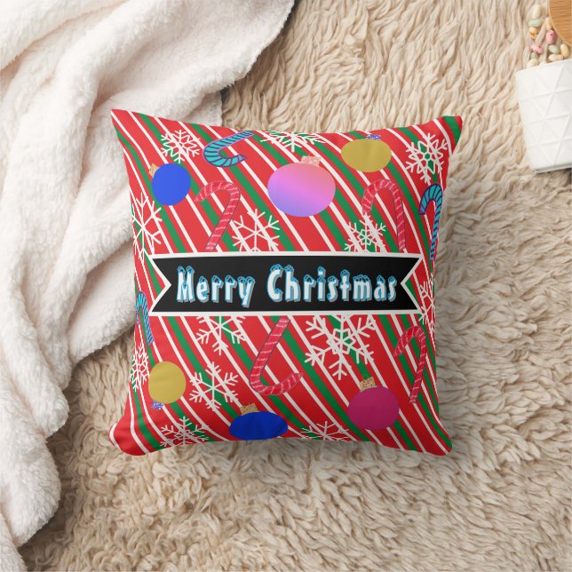 Coussin Décorations de cannes à bonbons rayées de Noël  (Couverture)