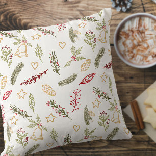 Coussin Décorations de Noël et motif de verdure festive