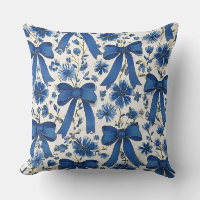Coussin Decorative Bow and Flowers Throw Pillow (Recto)