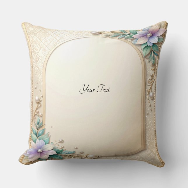 Coussin Decorative Floral Frame with Pearls Throw Pillow (Recto)
