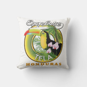 Coussin Découvrez le logo de voyage de Tela Honduras