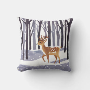 Coussin Deer Winter Snowy Woods Noël