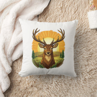 Coussin Deer with Antlers Sunset Forest Hunter Gift