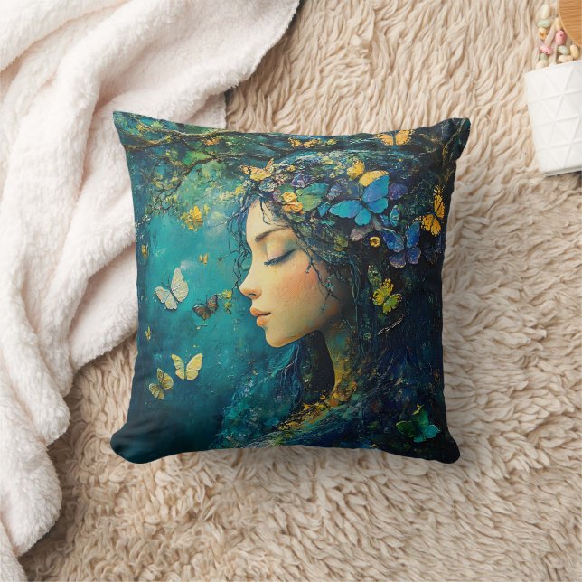 Coussin Déesse de la forêt enchantée avec papillons (1) (Couverture)