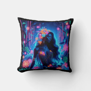 Coussin Déesse De Lumière Neon luisant Forêt imaginaire ar