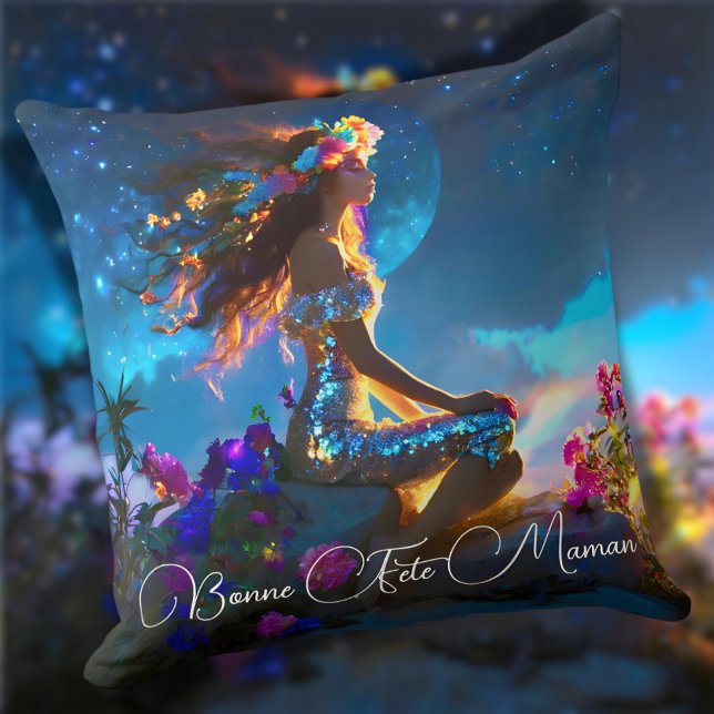 Coussin Déesse Intérieure paillette floral (Coussin Déesse Intérieure paillette floral)