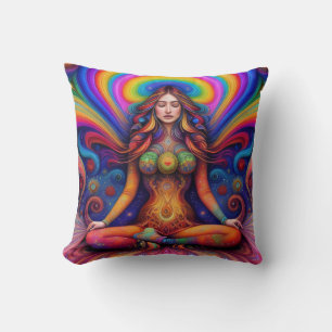 Coussin Déesse psychédélique Méditation arc-en-ciel Art