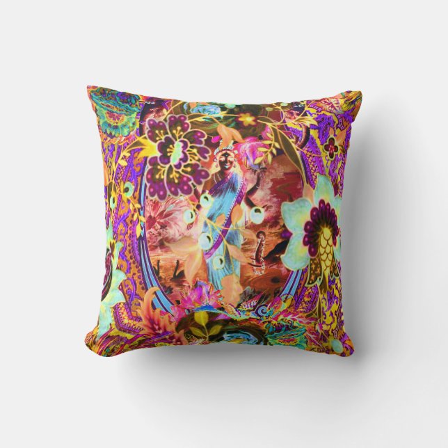 Coussin Déesse vintage de Bohême Neon (Recto)