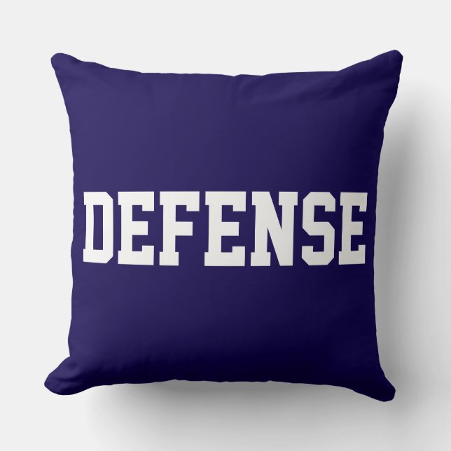 Coussin DÉFENSE Texte Athlétique Blanc Sur Fond Bleu Nuit  (Recto)