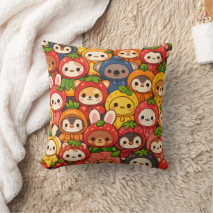 Coussin Défilé d'amis fruits   Chibi d'animaux mignons
