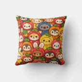 Coussin Défilé d'amis fruits | Chibi d'animaux mignons (Verso)
