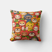 Coussin Défilé d'amis fruits | Chibi d'animaux mignons (Recto)