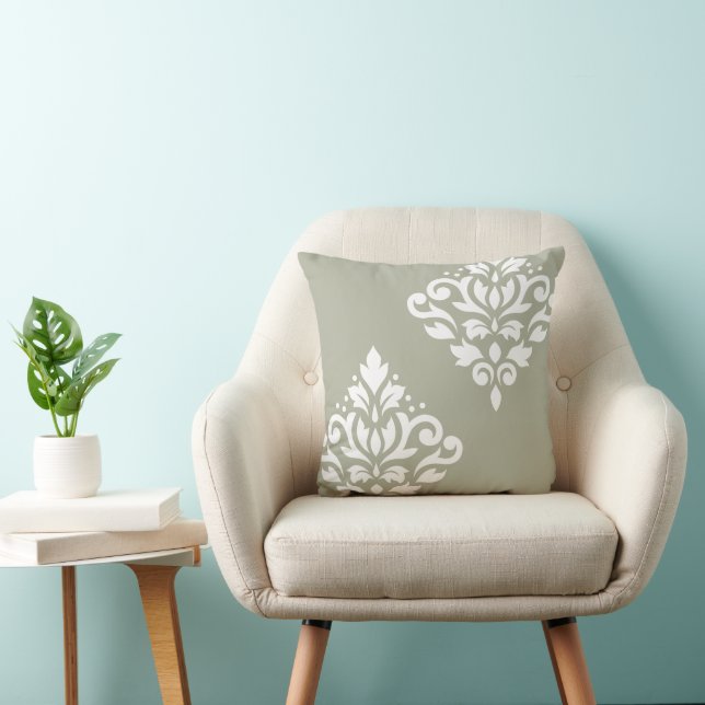 Coussin Défiler Damas Art I Blanc sur Vert (Chaise)