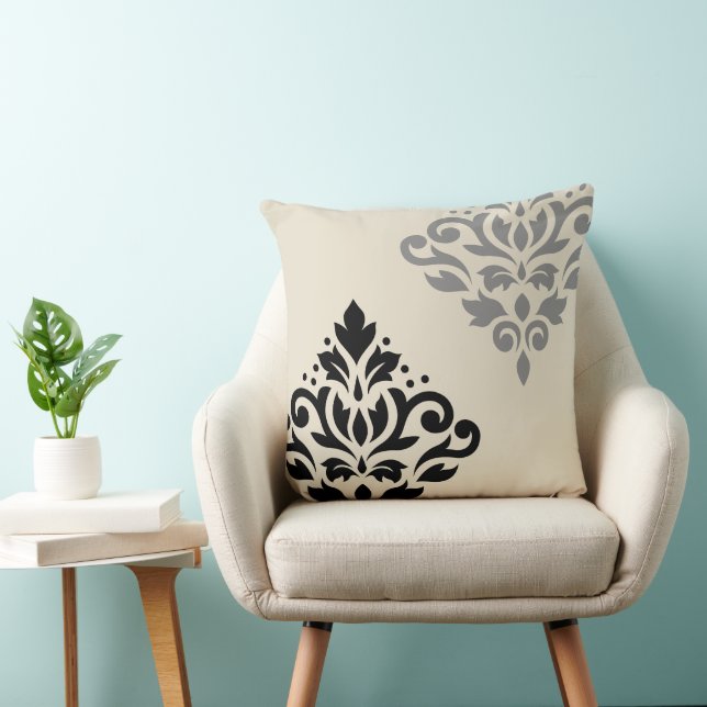 Coussin Défiler Damask Art I Black Grey Crème (Chaise)