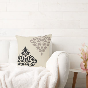 Coussin Défiler Damask Art I Black Taupe Crème