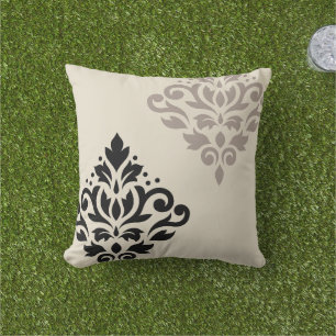 Coussin Défiler Damask Art I Black Taupe Crème