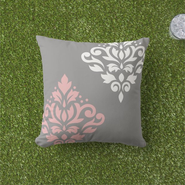 Coussin Défiler Damask Art I rose blanc gris (Herbe)