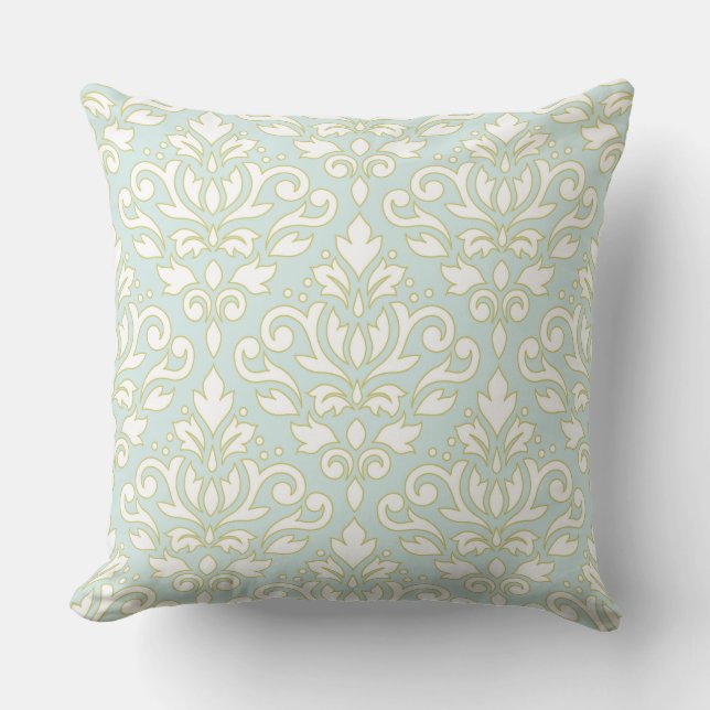 Coussin Défiler Damask Lg Ptn (contour) Wt Gld Lt Turquois (Recto)