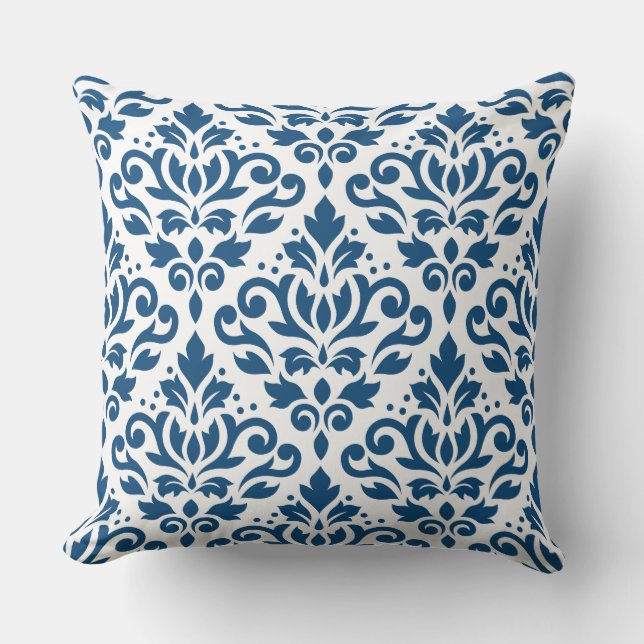 Coussin Défiler Damask Lg Ptn Dk Blue sur blanc (Recto)
