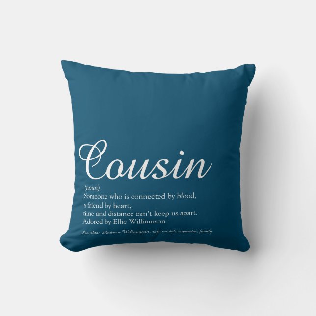 Coussin Définition de cousin de script amusant bleu cool m (Recto)