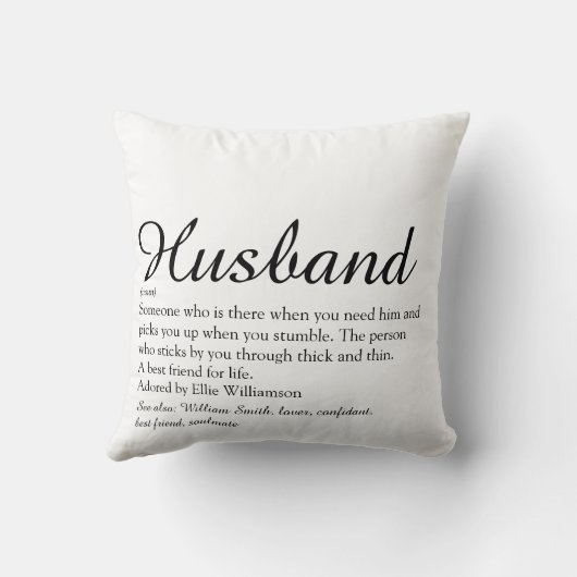 Coussin Définition de mari amusante en noir et blanc moder (Verso)