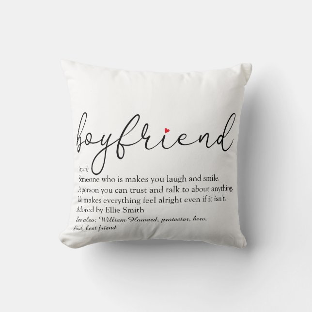 Coussin Définition de petit ami Cœur d'amour rouge (Recto)