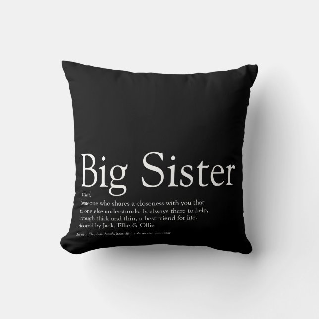Coussin Définition de sœur Moderne Noir et Blanc (Recto)