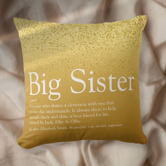Coussin Définition de sœur paillettes dorées glamour fun (Créateur téléchargé)
